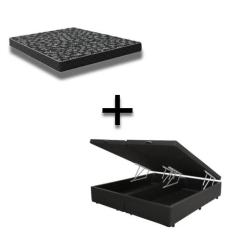 Cama Baú King 193 Tecido Sintético Preto Com Colchão Espuma D20 - Tamp