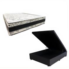 Cama Base Box Baú Casal Super Confort Sintético Preto + Colchão Casal Super Confort D33 28x138x188