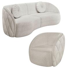 Sofá Decorativo 4 Lugares 318cm Com Almofadas E Poltrona Zion M22 Boucle Branco - Mpozenato