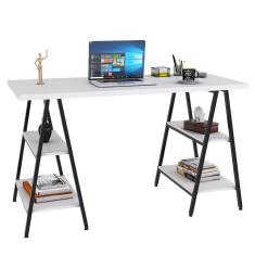 Mesa Escrivaninha Cavalete 135cm Estilo Industrial Prisma C08 Branco Chess-preto - Mpozenato
