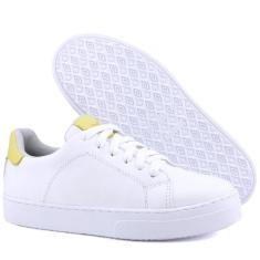 Tênis Casual Mr. Gutt De Couro Liso Branco, Branco, Amarelo, Mulher, 3