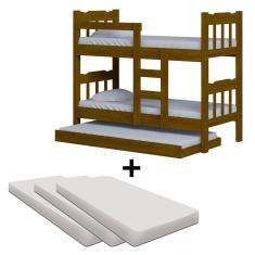 Beliche Que Vira Duas Camas Com Cama Auxiliar E 3 Colchões Imbuia Perola Nemargi