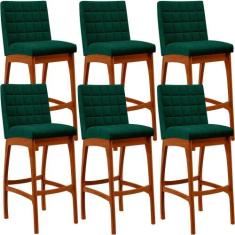 Kit 06 Banquetas Altas Mila Bouclê Verde - LYAM DECOR