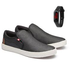 Kit Slip On Masculino Casual Tênis Iate Social Em Couro Macio + Relógi