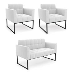 Sofá Namoradeira e 2 Poltronas Industrial Pto Elisa Bouclê Off Wte D03 - D?Rossi