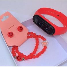 Kit Relógio Infantil Digital Bracelete Prova Agua + Conjunto Pulseiras
