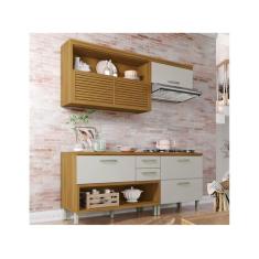 Cozinha Modulada 3 Peças Ripado Princesa Mdf - Nesher, Freijó e Off Wh