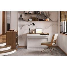 Escrivaninha Mesa para Escritório 110cm 1 Gaveta 1 Nicho Rocklin Branco/Aveiro