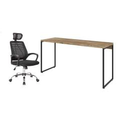 conjunto de mesa studio carvalho 150 cm com cadeira de escritório diretor giratória light preta