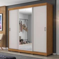 Guarda Roupa Casal 2 Espelhos 3 Portas de Correr 4 Gavetas Freijó Trend/off White