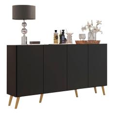 Aparador Buffet 4 Portas C/ Pés Retrô Veneza Multimóveis Preto/natural
