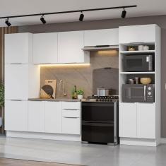 Cozinha Completa Stella 11 Portas 3 Gavetas 330cm Branco com Puxadores em Alumínio