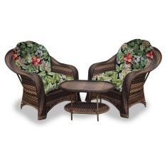 Conjunto de Poltronas Fibra Sintética Roma 2 Poltronas + 1 Mesa Centro Tecido Saquarema