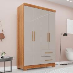 Guarda-Roupa Solteiro Diamante Premium 4 Portas 2 Gavetas com Pé Cinamomo/Off White - Pnr Móveis
