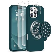 COFFKER Capa magnética para iPhone 16 Pro, compatível com Magsafe, suporte de telefone com ventosa, 2 protetores de tela - protetor de câmera, capa protetora de silicone à prova de choque para celular
