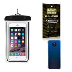 Kit Capa a Prova d'água Moto E7 Plus + Capa Anti Shock + Película 3D -