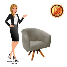 Poltrona Giratória Stella Suede Marrom Rato Base Madeira