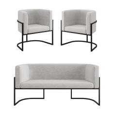 Kit Sofá 2 Lugares + 2 Poltronas Para Recepção Balaqui Bege