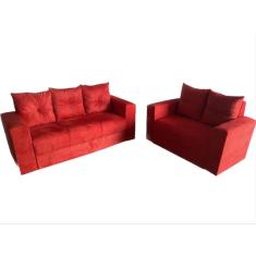 Sofá Ortolife Conjunto 2X3 Lugares Ortopop C/ Almofadas Vermelho