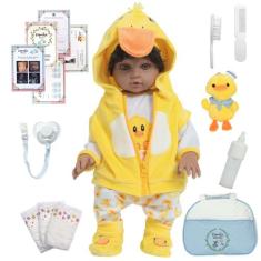 Boneco Reborn Menino Realista Negro Patinho Kit Acessórios - Cegonha R