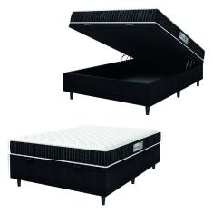 Cama Box Baú Colchão Casal Espuma D33 New Millenium 138x188x60cm Preto / Branco Hellen - Suporta até