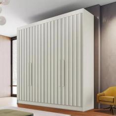 Guarda Roupa Solteiro Ripado 4 Portas 3 Gavetas - Potente-Off White - 