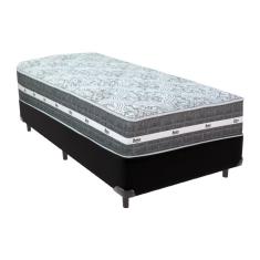Cama Box Preto e Colchão Black Graphite Molas Ensacadas Solteiro 88x188X27 Anjos