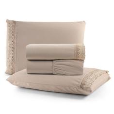 Jogo De Lençol Casal Suavitec Com Grippir 4 Peças - Avelã - Casa Show 