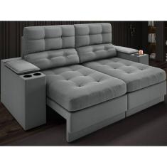 Sofá com Porta Copos e Carregador USB Eureka 1,70m Assento Retrátil e Reclinável Velosuede - NETSOFAS