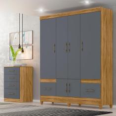 Kit Guarda Roupa Casal Ms 912 + Cômoda Ms 913 - Freijó / Cinza Freijó / Cinza