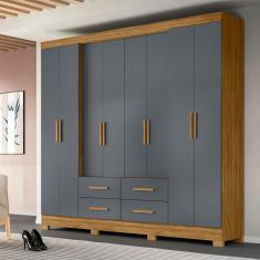 Guarda Roupa Casal 8 Portas 4 Gavetas Freijó / Cinza San Lorenzo Plus - Moval