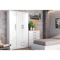 Guarda Roupa Solteiro 3 Portas E 2 Gavetas Açaí Da133 Branco/Rosa - Henn