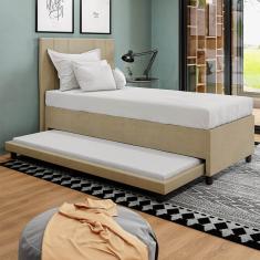 Base Cama Box Solteirão Com Cama Auxiliar Veludo Skybox Cor Bege