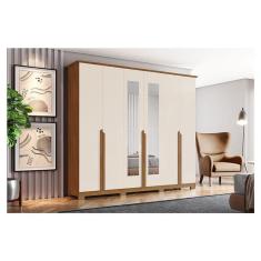 Guarda Roupa Casal Ambiente Andréas 6 Portas Nature Off White Com Espelho - Henn