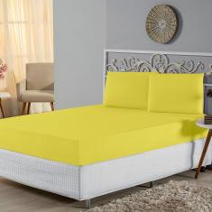 Jogo De Lençol Casal Padrão Malha 100% Algodão 3 Peças Cor Amarelo