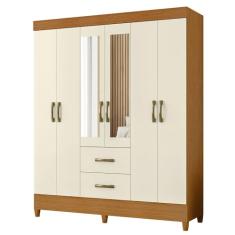 Albatroz Móveis - Guarda Roupa Mobi Casal com Espelho 6 Portas 2 Gavetas Móveis Albatroz