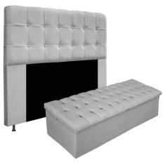 Kit Cabeceira e Calçadeira Baú Estofada Mel 160 cm Queen Size Com Capi