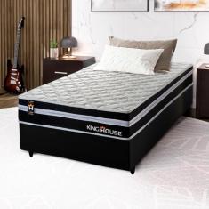 Conjunto Cama Box c/Molas Ensacadas Durham Preto Solteiro 88x188x60