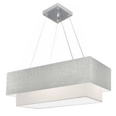 Lustre Pendente Duplo Retangular Vivare Md-4321 Cúpula em Tecido 80x40cm x 70x30cm - Bivolt