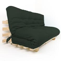 Sofa Cama Futon Oriental King Verde Militar Madeira Maciça Pinus Natural Sem Pintura