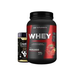 Whey protein morango 900g + creatina 3g 120caps pura - HF SUPLEMENTS, 