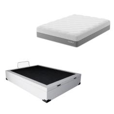 Cama Box Baú Martin Premium com Colchão Casal Sublime Mola Ensacada e Espuma Viscoelástica (32x138x188) Cinza e Branco