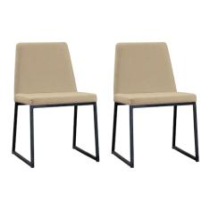 Conjunto Duas Cadeiras de Jantar Yanka Bege Base Aço Preto- OOCA Móveis