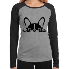 Baby Look Raglan Cachorro Boston Terrier Manga Longa - Foca na Moda, C