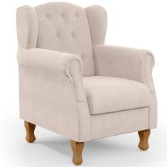 Poltrona Decorativa Para Sala De Estar Yara P02 Suede Assento Espuma D23 Bege Lyam Decor