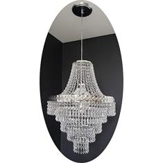 Lustre pendente redondo prata cristal acrílico alto brilho sala quarto escada bivolt montado 40x140 AC42