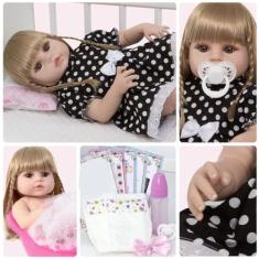 Boneca Reborn Realista Menina Loira Fofa 46cm Com Acessórios