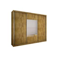 Guarda Roupa Casal 3 Portas de Correr e 4 Gavetas c/ Espelho Arezzo Plus Freijo Cumaru - Novo Horizonte