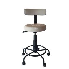 Cadeira Mocho podologo com regulagem de altura estrela de ferro  apoio de pé  com rodízio corano branco