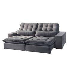 Sofá Bruna 3 Lugares Retrátil E Reclinável 2.30m Suede Móveis Mix Cinza Claro